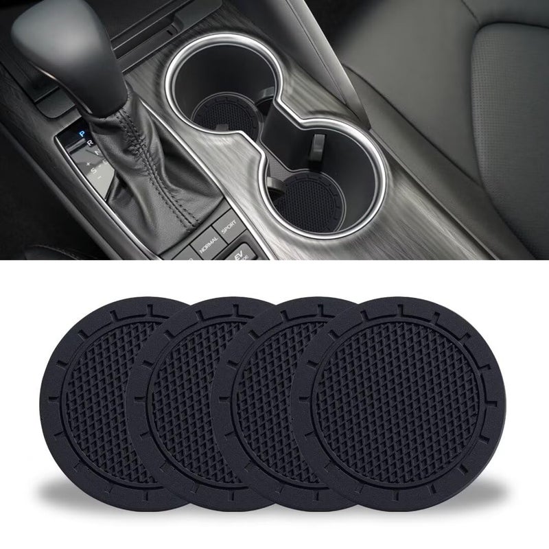 JUSTTOP Car Cup Holder Coaster PVC Car Coaster 4 Pack Universal Auto Anti Slip Cup Holder Insert Coaster Car Interior Accessories Black