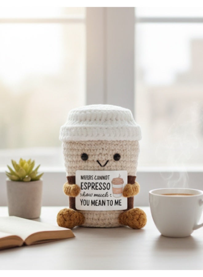 Positive Pocket Coffee Doll – Handcrafted Knitted Emotional Support Toy with Positive Card, Uplifting Gift for Friends, Graduation & Everyday Encouragement - Image 3