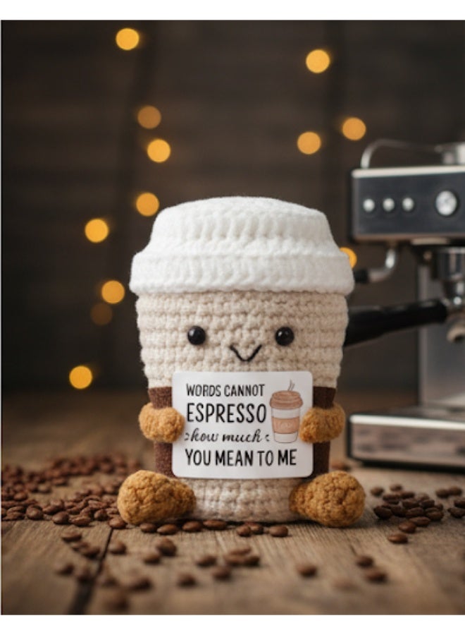 Positive Pocket Coffee Doll – Handcrafted Knitted Emotional Support Toy with Positive Card, Uplifting Gift for Friends, Graduation & Everyday Encouragement - Image 4