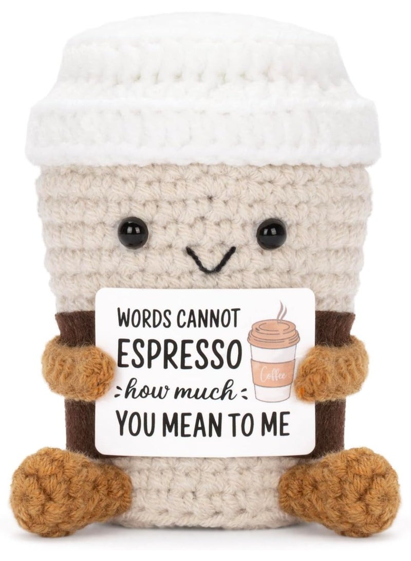 Positive Pocket Coffee Doll – Handcrafted Knitted Emotional Support Toy with Positive Card, Uplifting Gift for Friends, Graduation & Everyday Encouragement - Image 1