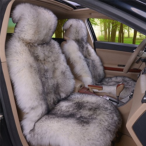 IMQOQ A Pair Genuine Sheepskin Car Seat Covers Luxury Fur Long Wool Car 2 Front Seat Covers Set Winter Warm Universal White Grey - Image 2