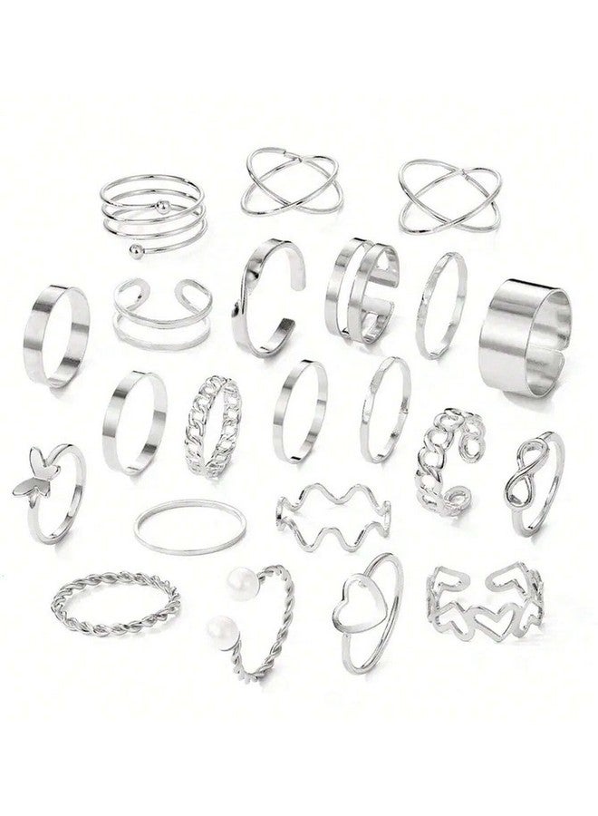 YouBella Fashion Jewellery Celebrity Inspired Combo of Latest Stylish Stackable Kunckle Rings Set for Women and Girls (Silver) - Image 1