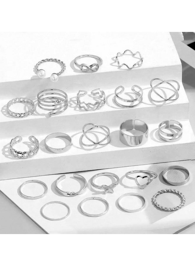 YouBella Fashion Jewellery Celebrity Inspired Combo of Latest Stylish Stackable Kunckle Rings Set for Women and Girls (Silver) - Image 3