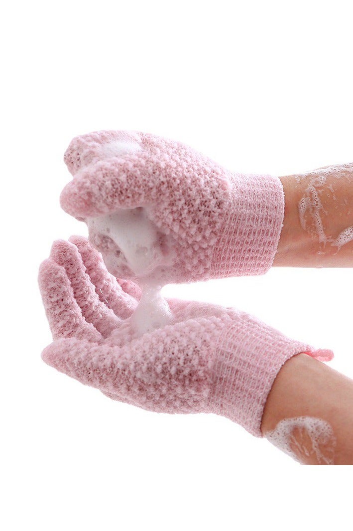 تنظيف عميق قفازات حمام تقشير - نايلون ثقيل النسيج دش مسك لإزالة الجلد الميت - آلة غسل مع حلقة معلقة (1 زوج، الوردي) - Image 1
