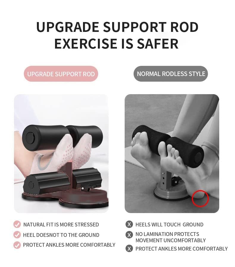 SILENCIO Upgraded Double Suction Cups Sit Up Bar,Portable Sit-Up Assistant Device,Fixed Foot Abdominal Muscle Trainer Device, Portable Sit Up Bar with Foam Padded for Floor, Abs Home Workout (Black) - Image 5