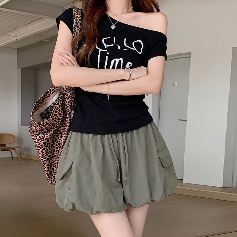 Women's High-Waist Ruffle Pocket Shorts - Image 3