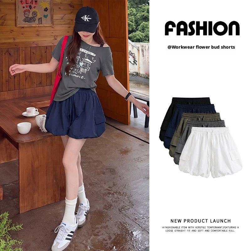Women's High-Waist Ruffle Pocket Shorts - Image 2