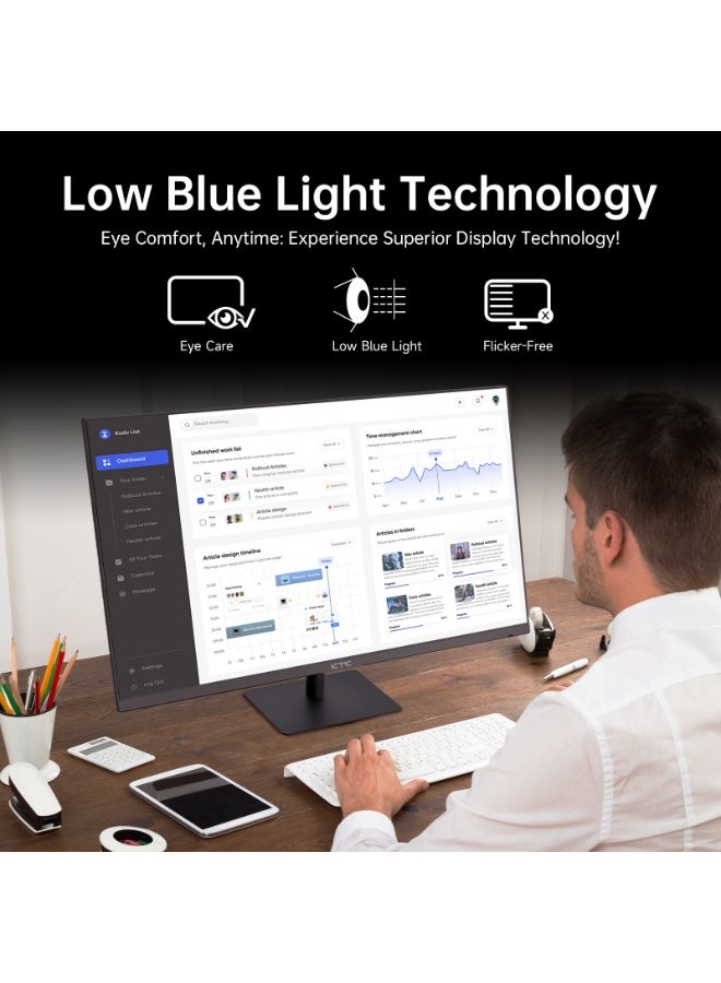 KTC 32 Inch 2K 100Hz Computer Monitor, IPS QHD 2560 x 1440p Monitor with Ultra-Thin Bezels, HDR10, Freesync/G-sync, HDMI/DP Ports, Tilt Adjustable, Eyecare, Ideal for Office and Casual Gaming - Image 4