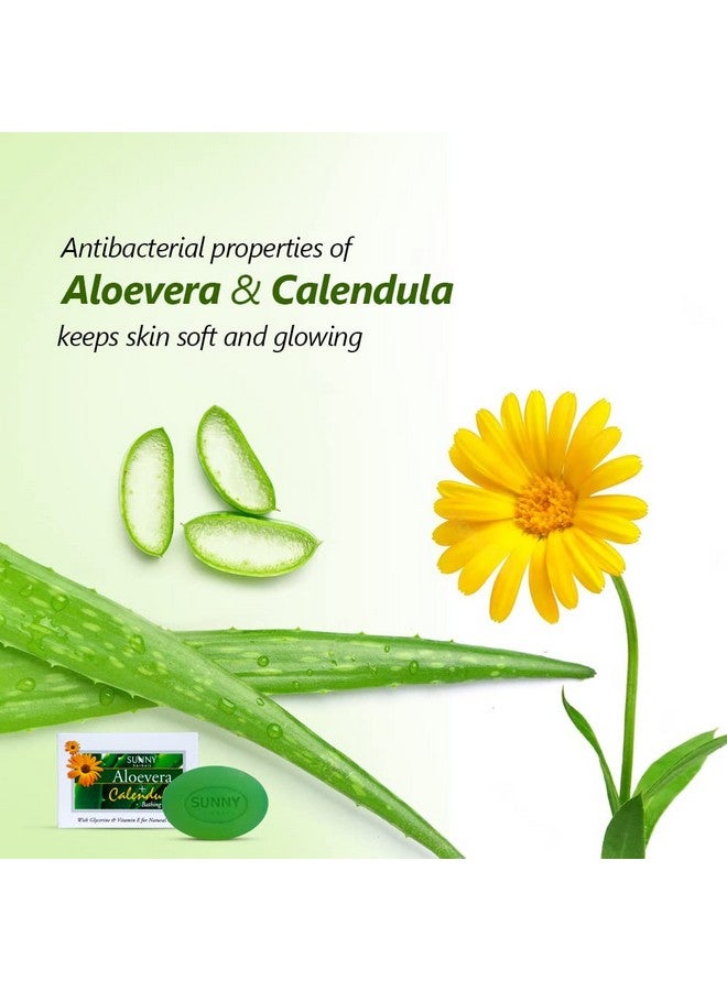 Sunny Aloe Vera Calendula & Vitamin-E Bar Soap: Scarring & Sunburn Relief, Soft & Supple Skin, Antioxidant, Moisturizes, Lightens Blemishes, Reduces Infection, All Skin Types, 75gm (Pack of 6) - Image 3