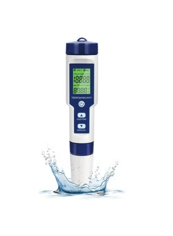 Digital PH Meter, 5 in 1 Water Quality Tester with Backlight, PH/TDS/EC/Salinity/Temp Meter with ATC, 0.01 Resolution High Accuracy Pen Type Tester, for Aquarium, Spas, Drinking Water - Image 1