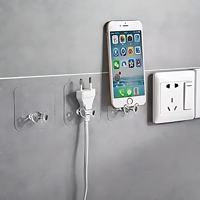 Multifunctional Power Plugs Socket Holder Free Punching Adhesive Hook Power Stickers Wall Mounted Transparent Wall Storage Hanger for Keys Towel Kitchen Plug Hook Pack of 10  - Image 1