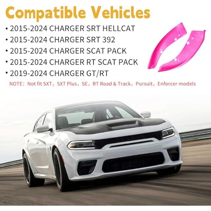 TENGBASE Pair of Front Bumper Lip Protection Cover, Splitter Protector Compatible with Dodge 2015-2021 Charger SRT/Scat Pack Models (Pink) - Image 3