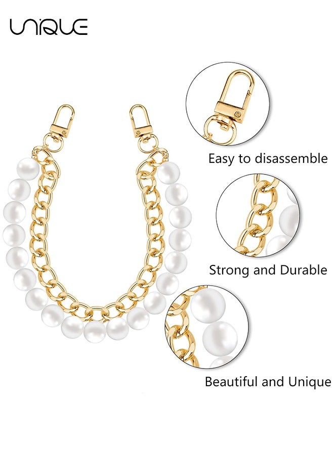 Unique Handbag Imitation Pearl Chain, Replacement Chain Accessories, DIY Round Handbag Purse Straps Shoulder with Metal Buckles 9.5" 24cm - Golden - Image 3