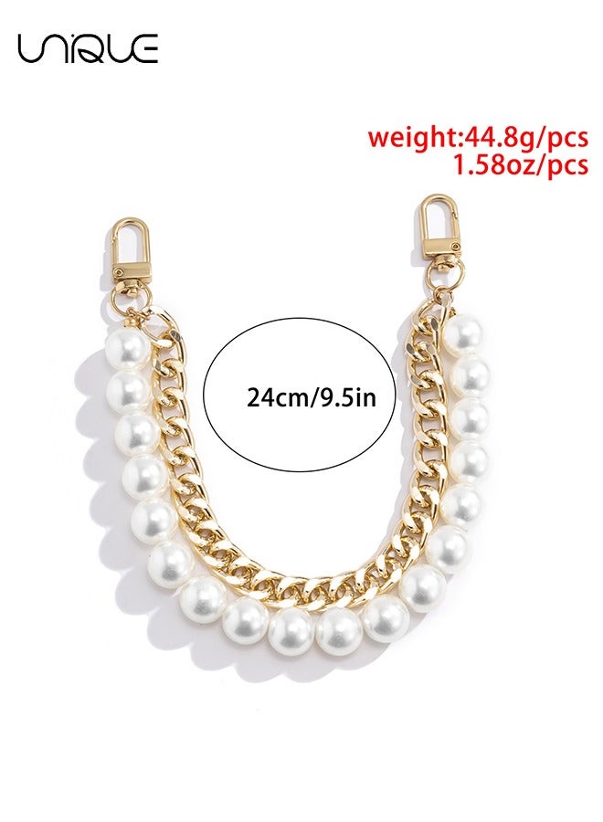Unique Handbag Imitation Pearl Chain, Replacement Chain Accessories, DIY Round Handbag Purse Straps Shoulder with Metal Buckles 9.5" 24cm - Golden - Image 2