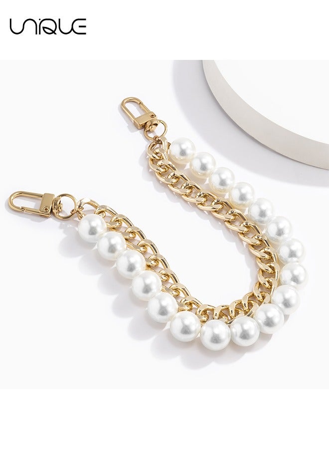 Unique Handbag Imitation Pearl Chain, Replacement Chain Accessories, DIY Round Handbag Purse Straps Shoulder with Metal Buckles 9.5" 24cm - Golden - Image 4