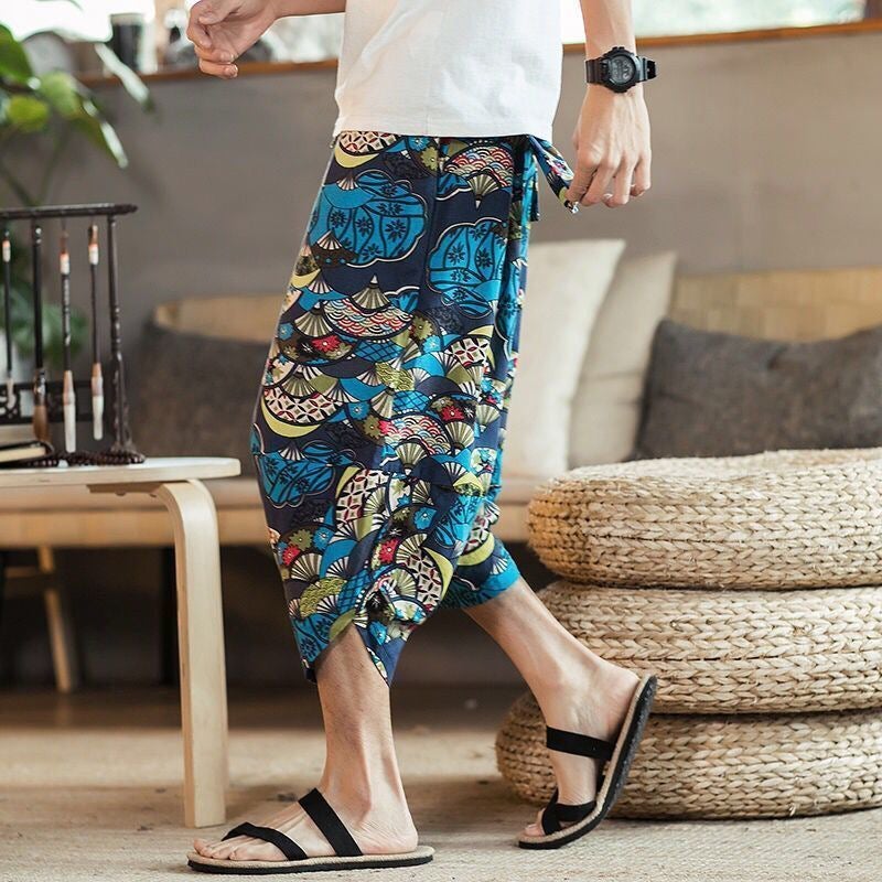 Radish Pants plus size Linen Capri Pants Mens Summer Shorts Mens Loose Chinese Style Bloomers Mens Hallen Pants Fans don't pilling 