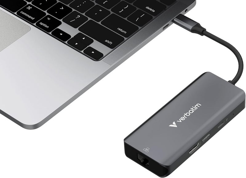VERBATIM USB-C Essentials Multiport Hub– 6 Ports: (3) USB-A 3.0/3.2 Gen 1, (1) USB-C 3.0/3.2 Gen 1, RJ45 Ethernet, 4K HDMI and Up to 100W Power Delivery - Image 2