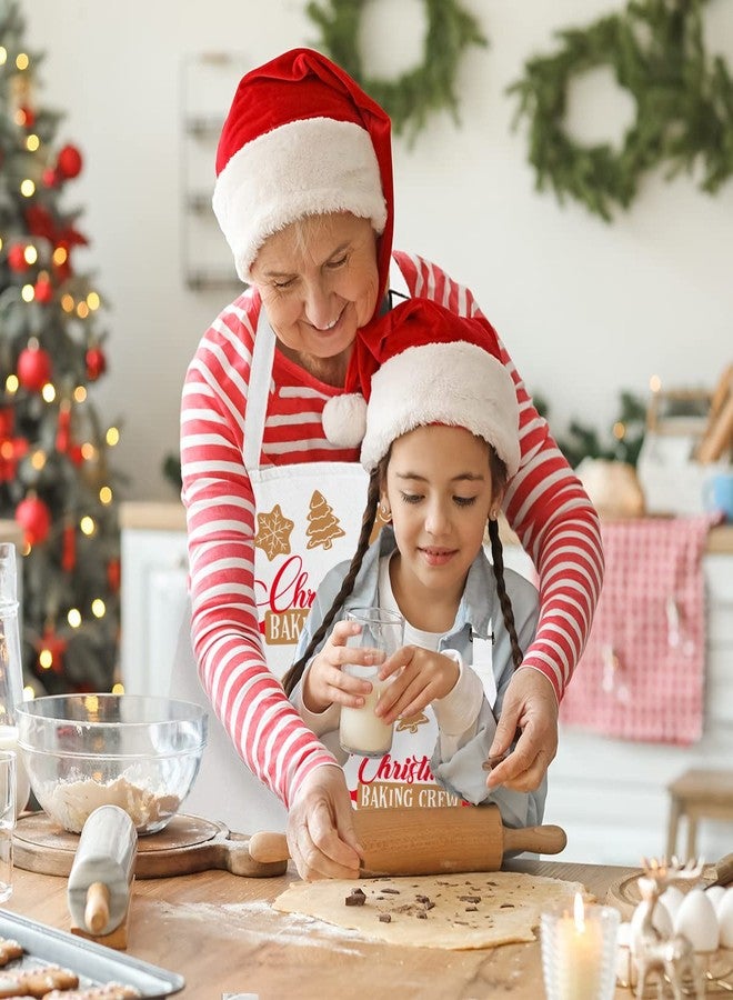 Saukore طقم مآزر عيد الميلاد متطابقة للأطفال والكبار، مآزر خبز عيد الميلاد للخبازين، مآزر مطبخ بيضاء لعيد الميلاد بجيبين للطبخ والخبز، هدية مآزر لطيفة للعطلات للعائلة والأصدقاء - Image 5