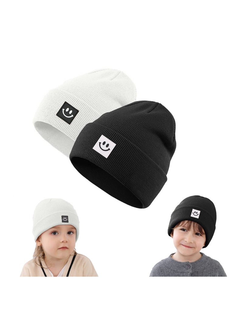 Cozy Winter Beanie Hats for Kids 2 Pack Soft Warm Knitted Caps for Boys and Girls 3 to 8 Years - Image 1