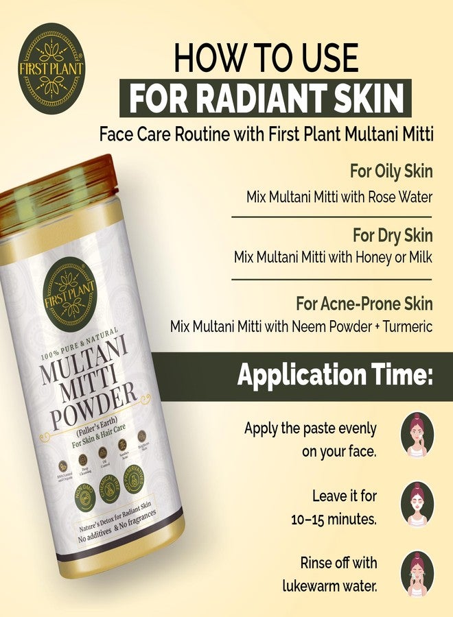 First Plant Multani Mitti Powder for Face Pack & Glowing Skin | 100% Pure Fuller's Earth Clay for Acne, Tan Removal & Oil Control | Natural Herbal Face Mask 250g - Image 4