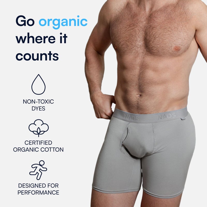 Nad's NADS Organic Cotton Boxer Briefs â€“ Soft & Breathable Men's Underwear with Tagless, No-Roll Waistband â€“ No Harsh Chemicals, Hormone-Safe & Non-Toxic Materials to Protect Your Package â€“ Gray 3pk, Large - Image 2