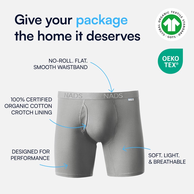 Nad's NADS Organic Cotton Boxer Briefs â€“ Soft & Breathable Men's Underwear with Tagless, No-Roll Waistband â€“ No Harsh Chemicals, Hormone-Safe & Non-Toxic Materials to Protect Your Package â€“ Gray 3pk, Large - Image 3