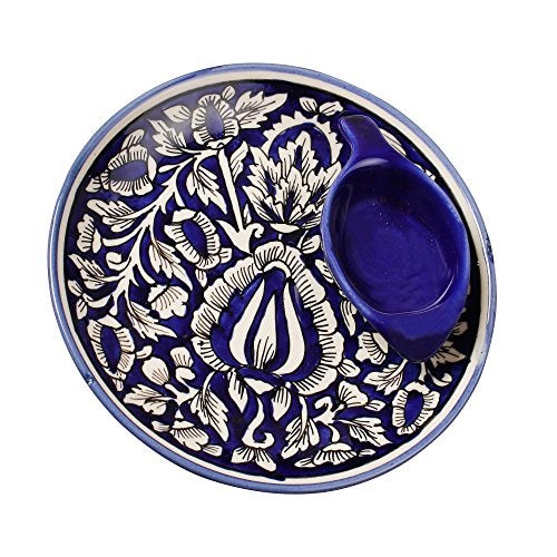 miah decor Handcrafted Ceramic Platter with Attached Bowl, Intricate Mughal Design: Blue and White Color, Microwave/Freezer/Dishware Safe 9MDCF-43 - Image 5