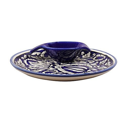 miah decor Handcrafted Ceramic Platter with Attached Bowl, Intricate Mughal Design: Blue and White Color, Microwave/Freezer/Dishware Safe 9MDCF-43 - Image 3