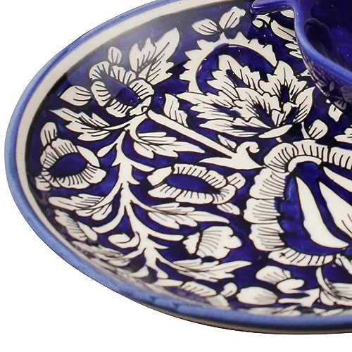 miah decor Handcrafted Ceramic Platter with Attached Bowl, Intricate Mughal Design: Blue and White Color, Microwave/Freezer/Dishware Safe 9MDCF-43 - Image 2