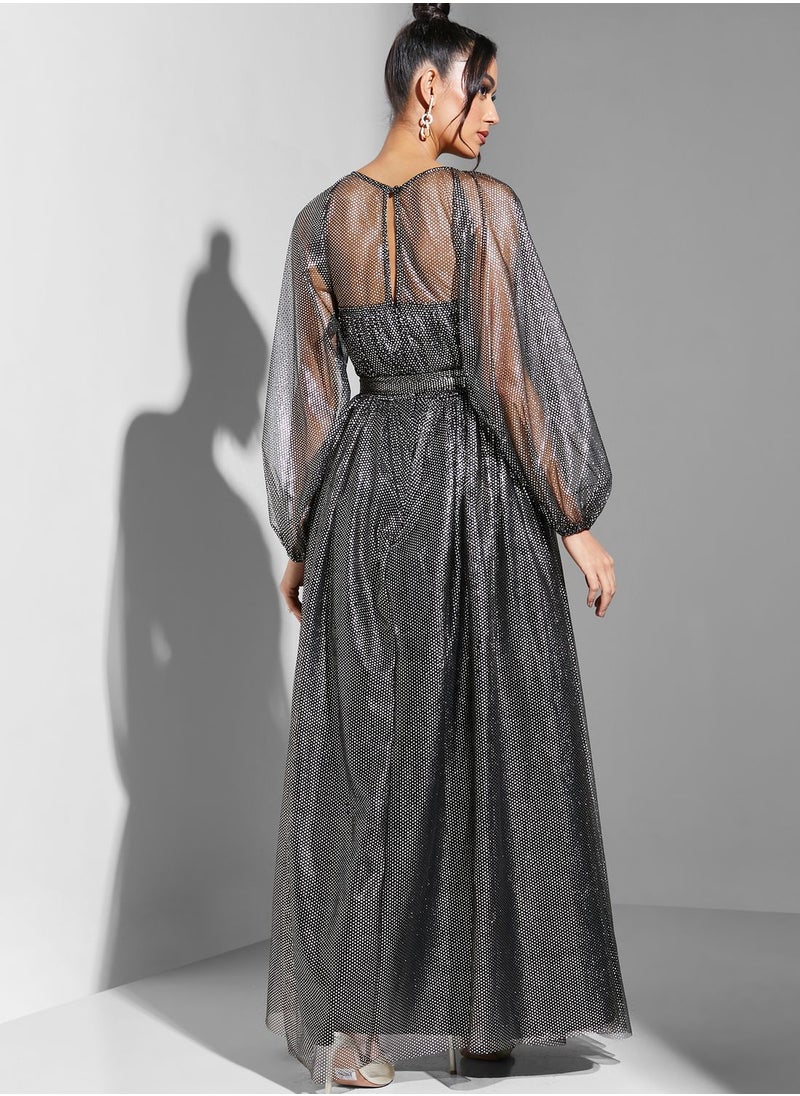 Namshi x - Hadia Ghaleb Asymmetric Neck A-Line Detail Dress - Image 1