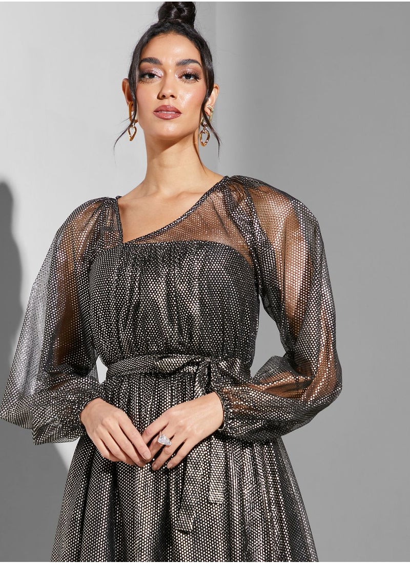 Namshi x - Hadia Ghaleb Asymmetric Neck A-Line Detail Dress - Image 1