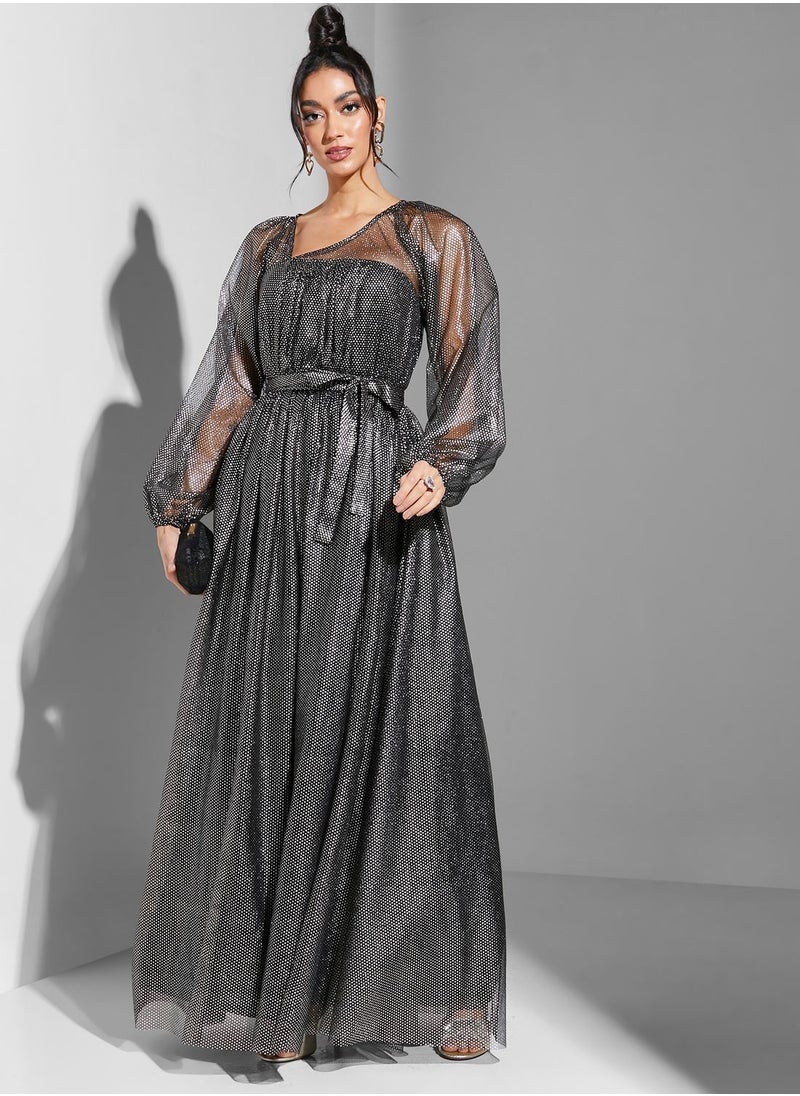 Namshi x - Hadia Ghaleb Asymmetric Neck A-Line Detail Dress - Image 1
