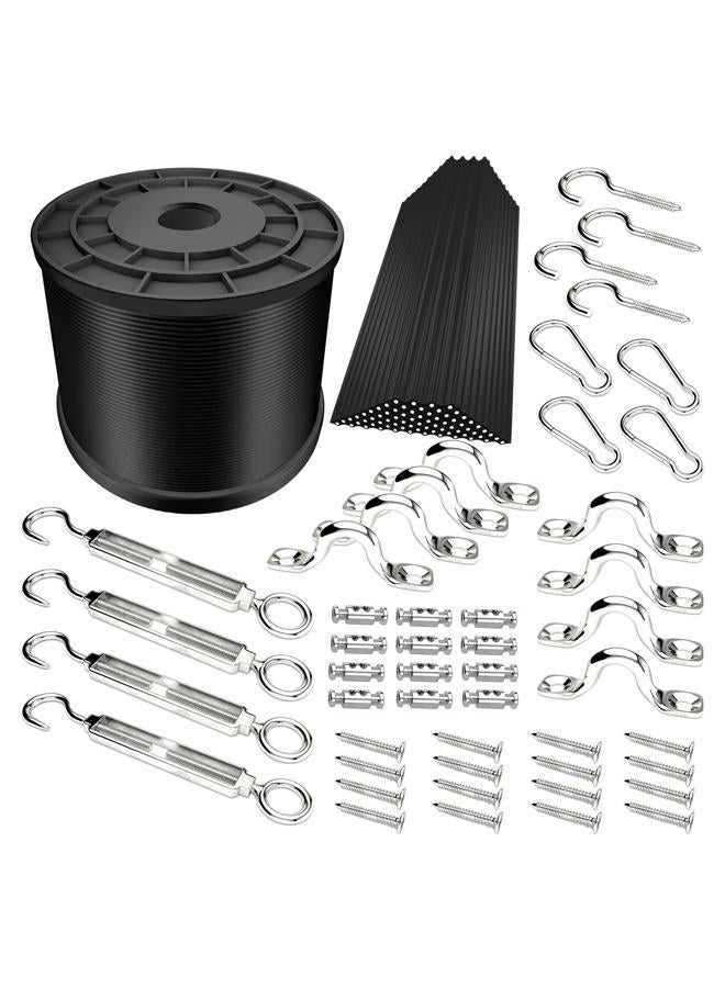 YQL Outdoor Lights Hanging Kit,Globe String Lights Suspension Kit,164ft Black Vinyl-Coated 304 Stainless Steel Cable,String Light Guide Wire,Hook & Eye Turnbuckle Wire Rope Tension - Image 1