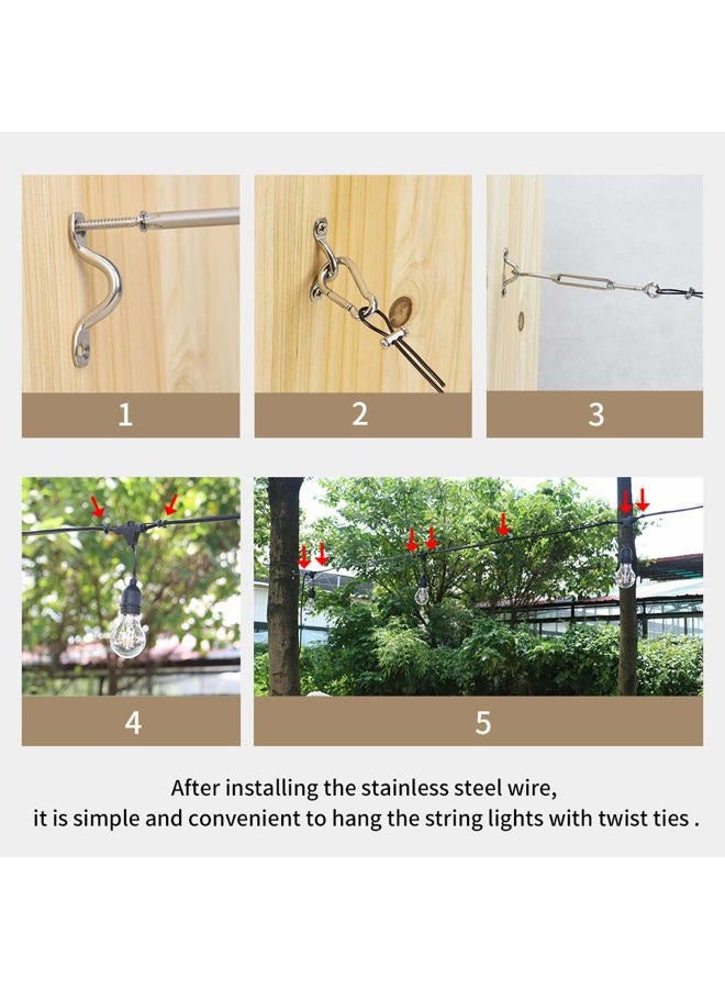 YQL Outdoor Lights Hanging Kit,Globe String Lights Suspension Kit,164ft Black Vinyl-Coated 304 Stainless Steel Cable,String Light Guide Wire,Hook & Eye Turnbuckle Wire Rope Tension - Image 4