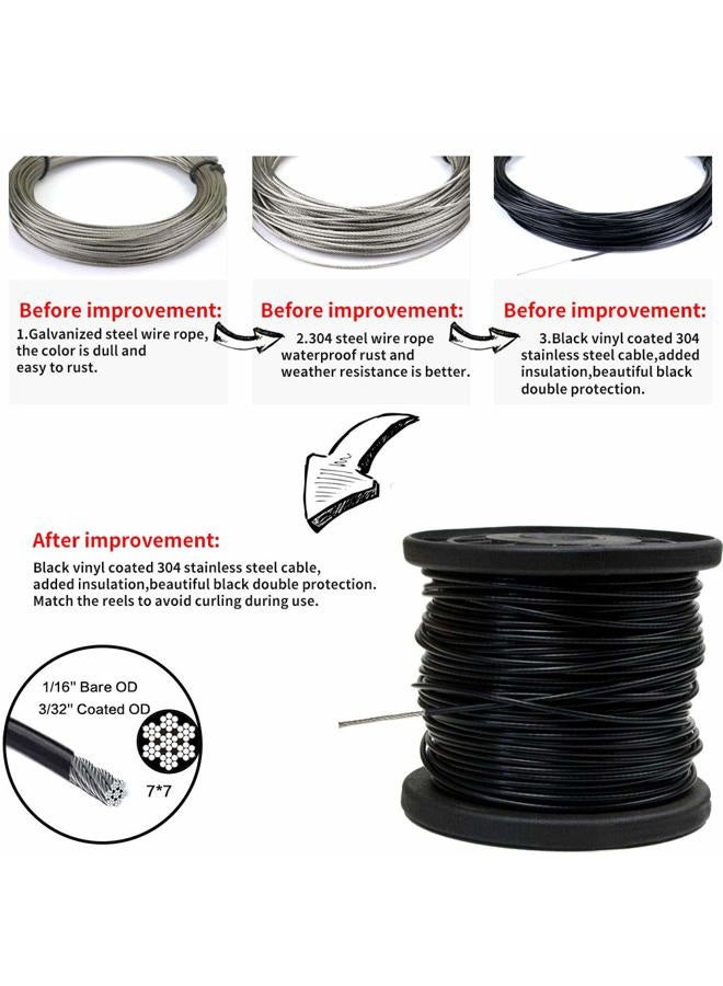 YQL Outdoor Lights Hanging Kit,Globe String Lights Suspension Kit,164ft Black Vinyl-Coated 304 Stainless Steel Cable,String Light Guide Wire,Hook & Eye Turnbuckle Wire Rope Tension - Image 2