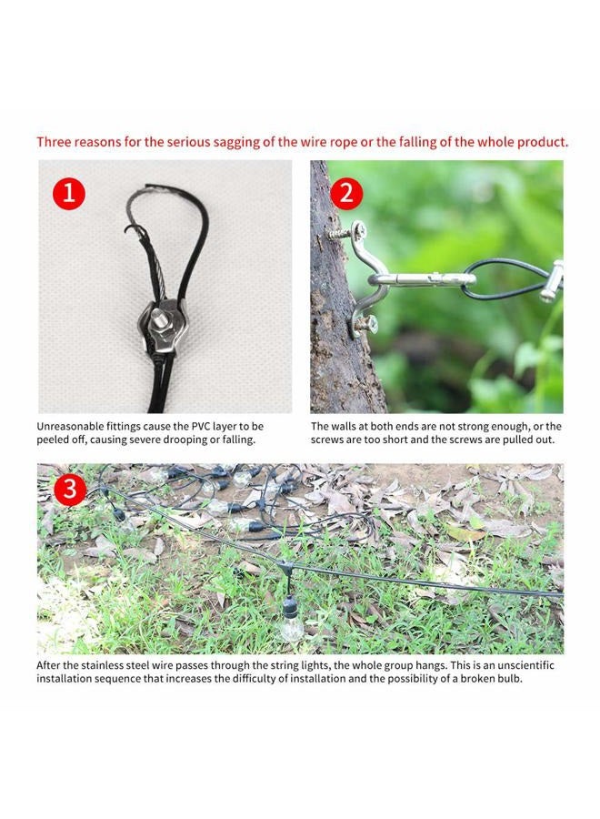 YQL Outdoor Lights Hanging Kit,Globe String Lights Suspension Kit,164ft Black Vinyl-Coated 304 Stainless Steel Cable,String Light Guide Wire,Hook & Eye Turnbuckle Wire Rope Tension - Image 3