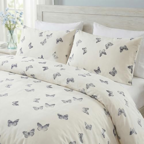 Cozaline Butterfly Duvet Cover Set Queen Size 100% Cotton Duvet Cover 3 Pcs Cute Butterfly Printed Comforter Cover with Zipper Closure Soft and Lightweight Cotton Duvet Cover - Image 5