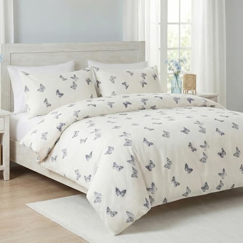 Cozaline Butterfly Duvet Cover Set Queen Size 100% Cotton Duvet Cover 3 Pcs Cute Butterfly Printed Comforter Cover with Zipper Closure Soft and Lightweight Cotton Duvet Cover - Image 4