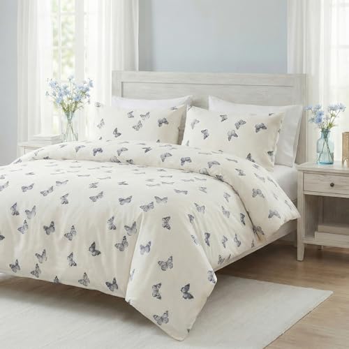 Cozaline Butterfly Duvet Cover Set Queen Size 100% Cotton Duvet Cover 3 Pcs Cute Butterfly Printed Comforter Cover with Zipper Closure Soft and Lightweight Cotton Duvet Cover - Image 2
