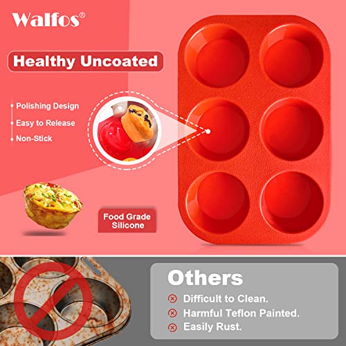 Walfos Silicone Muffin Pan - 6 Cup Non-Stick Silicone Cupcake Pan, Just PoP Out! Food Grade and BPA Free Baking Cups, Perfect for Egg Muffin, Cupcake, Dishwasher Safe (2 Pack Muffin Pan) - Image 2