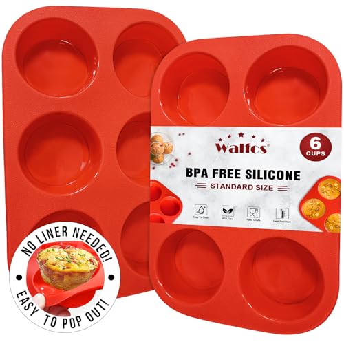 Walfos Silicone Muffin Pan - 6 Cup Non-Stick Silicone Cupcake Pan, Just PoP Out! Food Grade and BPA Free Baking Cups, Perfect for Egg Muffin, Cupcake, Dishwasher Safe (2 Pack Muffin Pan) - Image 1