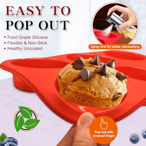 Walfos Silicone Muffin Pan - 6 Cup Non-Stick Silicone Cupcake Pan, Just PoP Out! Food Grade and BPA Free Baking Cups, Perfect for Egg Muffin, Cupcake, Dishwasher Safe (2 Pack Muffin Pan) - Image 3