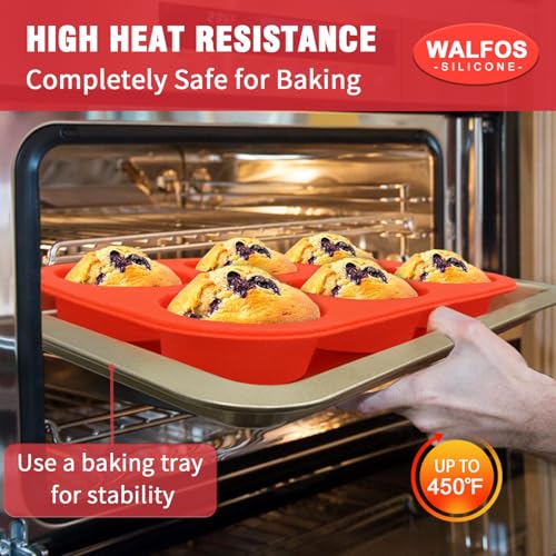 Walfos Silicone Muffin Pan - 6 Cup Non-Stick Silicone Cupcake Pan, Just PoP Out! Food Grade and BPA Free Baking Cups, Perfect for Egg Muffin, Cupcake, Dishwasher Safe (2 Pack Muffin Pan) - Image 4