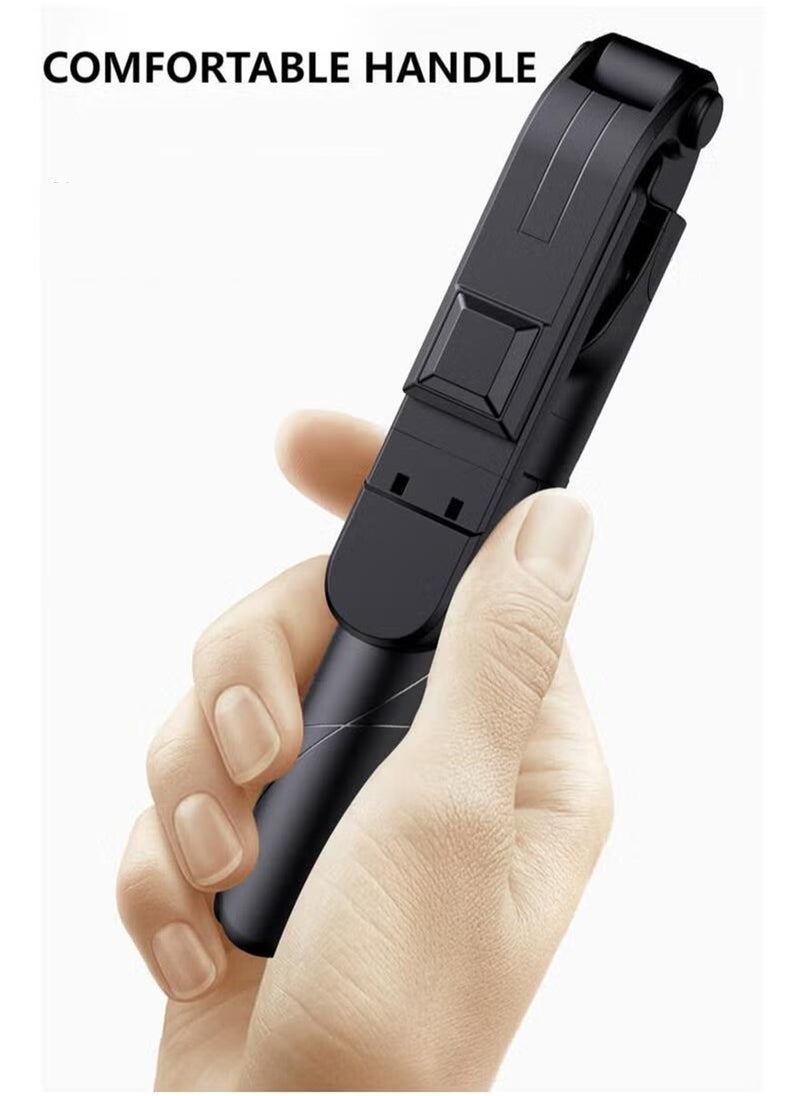 Mobile phone tripod, selfie stick, retractable selfie stick tripod with light, with wireless remote control and tripod bracket, portable, lightweight, compatible with iPhone, Samsung, Huawei smartphones, etc.