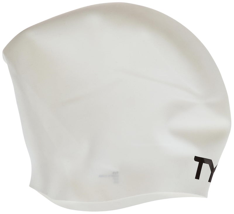 TYR Long Hair Wrinkle-Free Silicone Swim Cap, White - Image 1