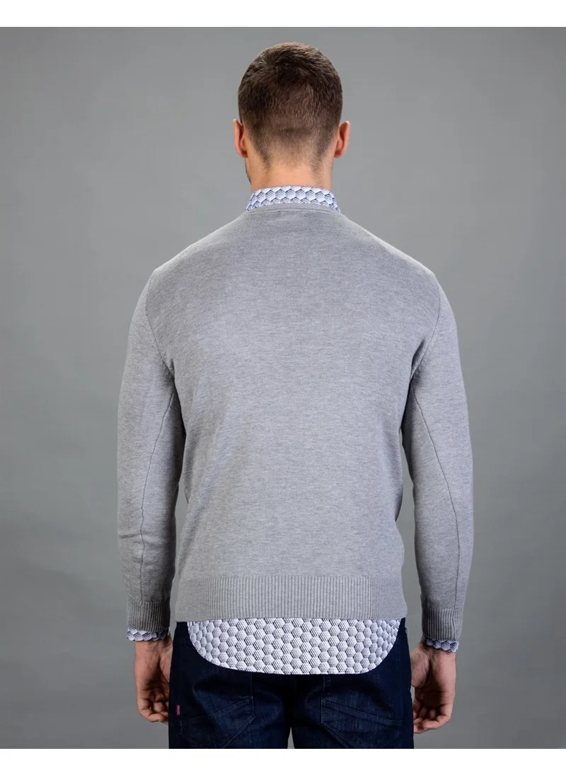 تودورس V-Neck Gray Basic Cotton Men's Sweater