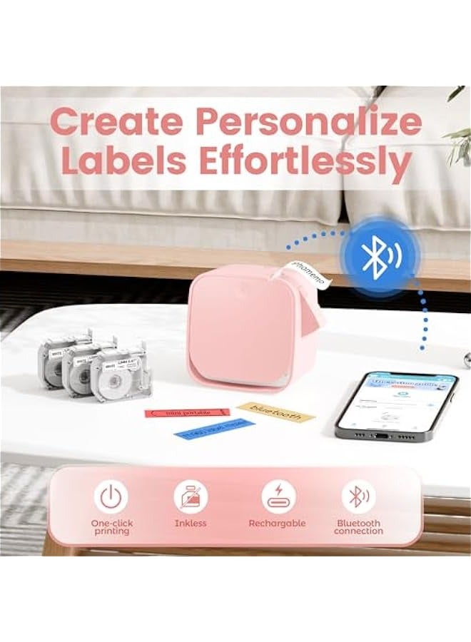 Phomemo M960 Pink Label Maker,Mini Label Maker Machine with Tape, Bluetooth Label Printer,Smartphone Labeler, Easy to Use, for Kids School Item Home Business Office Organized (Rechargeable) - Image 2