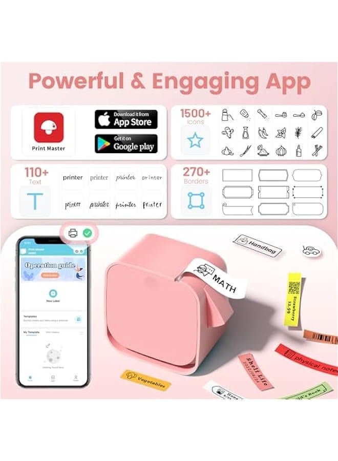 Phomemo M960 Pink Label Maker,Mini Label Maker Machine with Tape, Bluetooth Label Printer,Smartphone Labeler, Easy to Use, for Kids School Item Home Business Office Organized (Rechargeable) - Image 3
