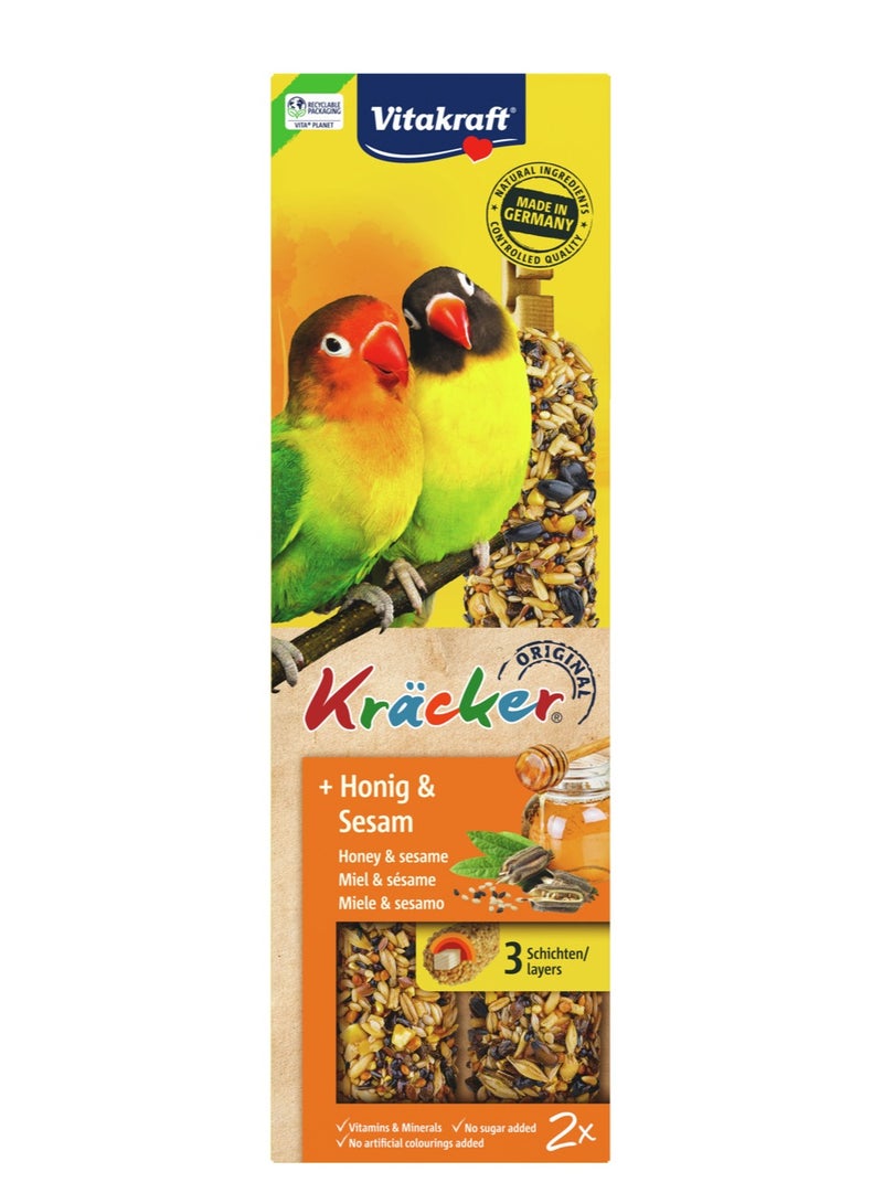 Vitakraft Lovebird Snack with Honey & Sesame – Enriched with Vitamins & Minerals – Sugar-Free – 2 Sticks - German Made