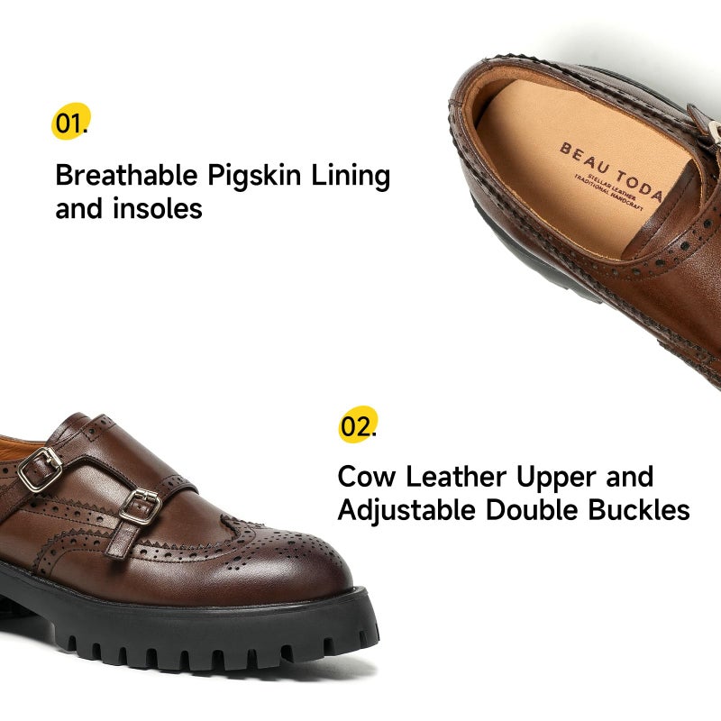 BEAU TODAY Chunky Loafers for Women, Womenâ€™s Leather Platform Loafers, Lug Sole Tassel Slip On Loafers Shoes Brogues Wingtip Casual Business Shoes Comfortable Dressy Coffee 6.5 - Image 4